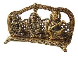 Trendy Crafts Metal Laxmi Ganesh Saraswati Handcrafted Showpiece (Golden, 24.5x6x13 cm)-thumb2