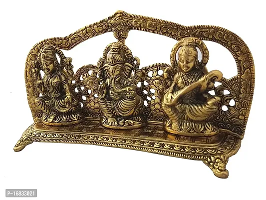 Trendy Crafts Metal Laxmi Ganesh Saraswati Handcrafted Showpiece (Golden, 24.5x6x13 cm)-thumb3