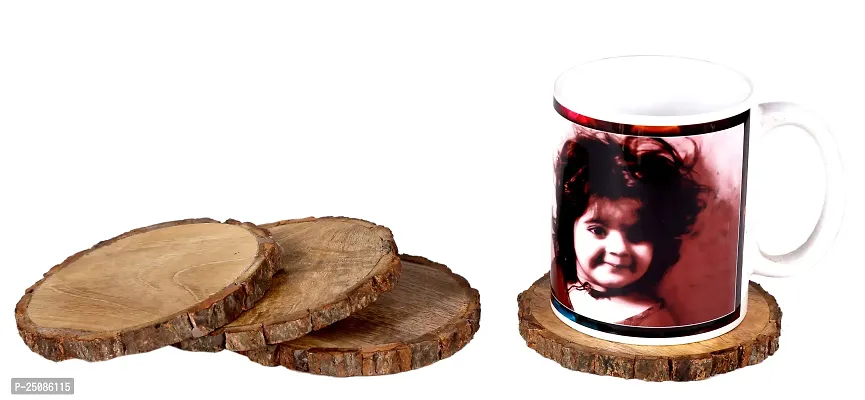 Trendy Crafts Handmade Natural Wooden Tree Bark Coaster Set of 4 for Drinks Tea Coffee