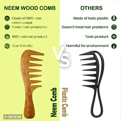 Curly Hair Wide Tooth Detangle Neem Wooden Comb for Women Hair Growth Anti Dandruff Hairfall Control Pack of 2-thumb3