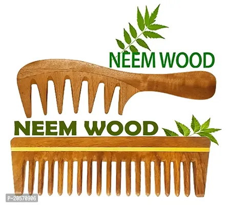 Neem Wooden Comb Set | Wide Tooth Comb for Women  Men | Detangling | Anti Dandruff | Hair Growth Combo Pack of 2-thumb0