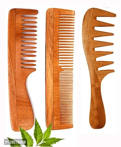 Rufiys Wooden Comb for Women  Men Hair Growth | Neem Wood Comb | Wide Tooth Hair Comb | Dandruff Comb (Pack of 3)