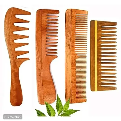 Neem Wood Hair Comb | Wide Tooth Comb for Curly Hair | Wooden Comb for Women  Men Combo Pack of 4