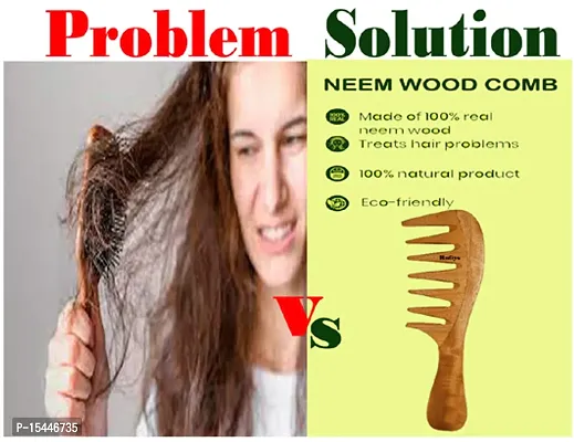 Kacchi Neem Wooden Comb for Women  Men Hair Growth  Detangle Anti Dandruff Beard-thumb3