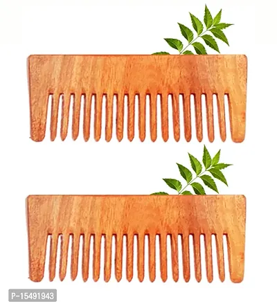 Kacchi Wooden Neem Hair Comb  for Women  Men Pack of 2 (10 Cm)