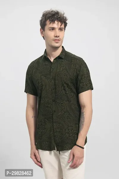 Mens Digital Ptinted short Sleeve Rayon Shirt-thumb0