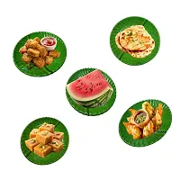 Useful Green Melamine South Indian Round Shape Banana Leaf Plates- Set Of 3-thumb1