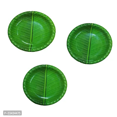 Useful Green Melamine South Indian Round Shape Banana Leaf Plates- Set Of 3