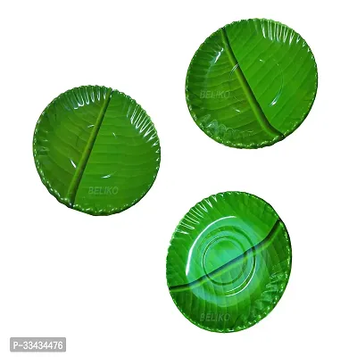 Useful Green Melamine South Indian Round Shape Banana Leaf Plates- Set Of 3