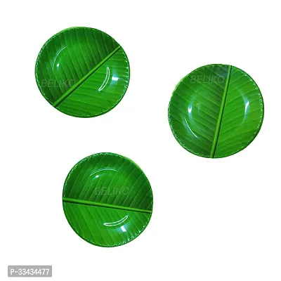 Useful Green Melamine South Indian Round Shape Banana Leaf Plates- Set Of 3