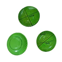 Useful Green Melamine South Indian Round Shape Banana Leaf Plates- Set Of 3-thumb2