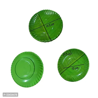 Useful Green Melamine South Indian Round Shape Banana Leaf Plates- Set Of 3-thumb3