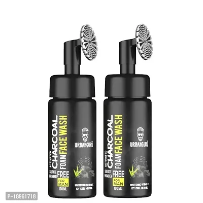 URBANGURU Mens Foaming Activated Charcoal Face Wash  - No Parabens, Sulphate, Silicones  Color - 100ml Pack Of 2