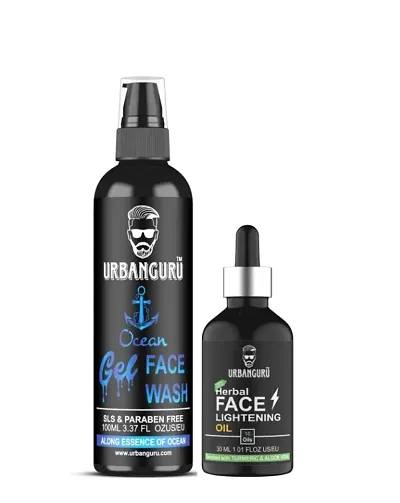 URBANGURU Mens Refreshing Ocean Gel Face Wash Fights Acne  Pimple - 100 ml  Face Lightening Oil Skin Whitening  Brightening - 30ML Sulphate  Paraben Free