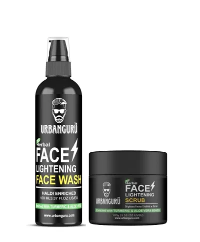 URBANGURU Men's Face Lightening (Haldi) Gel Face Wash  Turmeric - 100m  Face Lightening (HALDI) Scrub Skin Whitening  Brightening 100GM Sulphate  Paraben Free