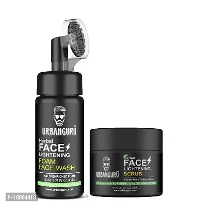 URBANGURU Men's Face Lightening (Haldi) Foam Face Wash  Turmeric - 100m  Face Lightening (HALDI) Scrub Skin Whitening  Brightening 100GM Sulphate  Paraben Free-thumb0
