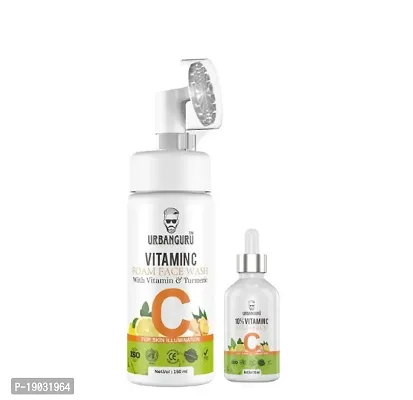 URBANGURU Mans 10% Vitamin C  Face Serum For Glowing Skin, 30ml For Mans  Vitamin C Foaming Face Wash Powered by Vitamin C  Turmeric - 150ml Sulphate  Paraben Free