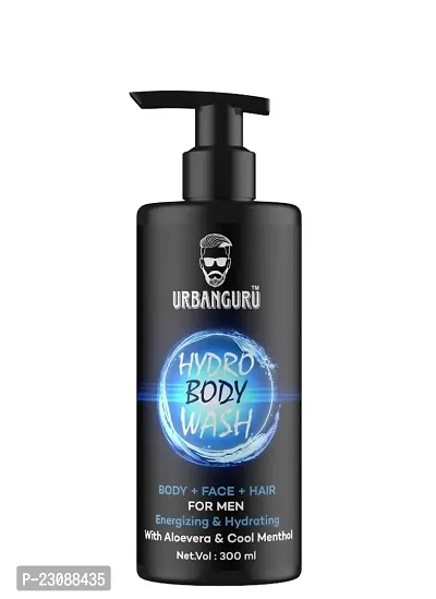 URBANGURU Hydro Body Wash 3 in 1 Body Wash | Face Wash | Hair Shampoo | Energizing  Hydrating Refreshing Deep Cleansing Neem Aloevera  MENTHOL 300 ml Shower Gel for Men-thumb0