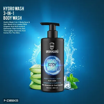 URBANGURU Hydro Body Wash 3 in 1 Body Wash | Face Wash | Hair Shampoo | Energizing  Hydrating Refreshing Deep Cleansing Neem Aloevera  MENTHOL 300 ml Shower Gel for Men-thumb3