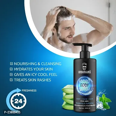 URBANGURU Hydro Body Wash 3 in 1 Body Wash | Face Wash | Hair Shampoo | Energizing  Hydrating Refreshing Deep Cleansing Neem Aloevera  MENTHOL 300 ml Shower Gel for Men-thumb4