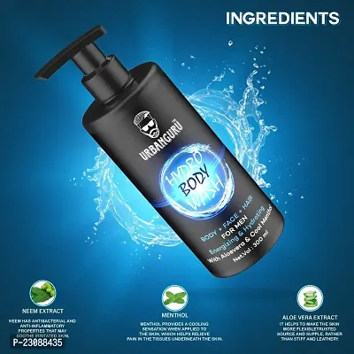 URBANGURU Hydro Body Wash 3 in 1 Body Wash | Face Wash | Hair Shampoo | Energizing  Hydrating Refreshing Deep Cleansing Neem Aloevera  MENTHOL 300 ml Shower Gel for Men-thumb2