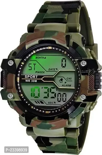 Stylish Green Rubber Digital Watches For Men-thumb0