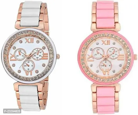 Stylish Metal Analog Watches For Women- Pack Of 2-thumb0