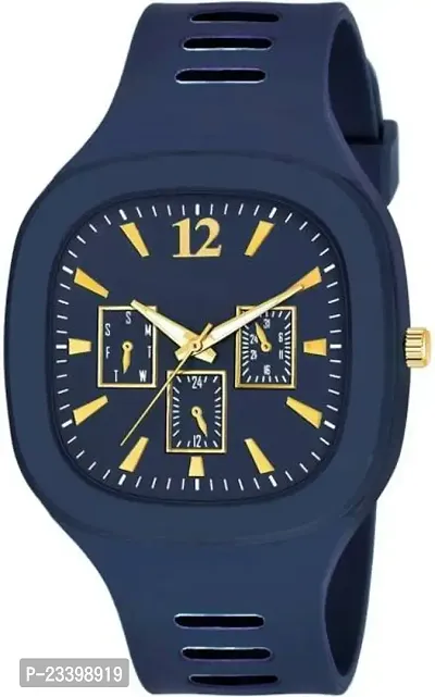 Stylish Blue Rubber Analog Watches For Men-thumb0