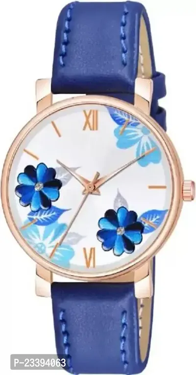 Stylish Blue Synthetic Leather Analog Watches For Women