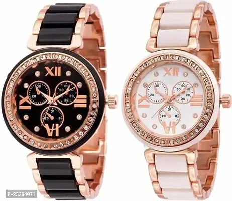 Stylish Metal Analog Watches For Women- Pack Of 2-thumb0