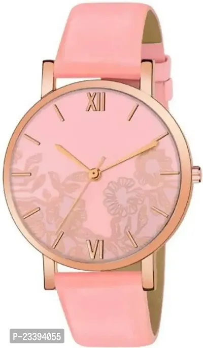 Stylish Peach Synthetic Leather Analog Watches For Women-thumb0