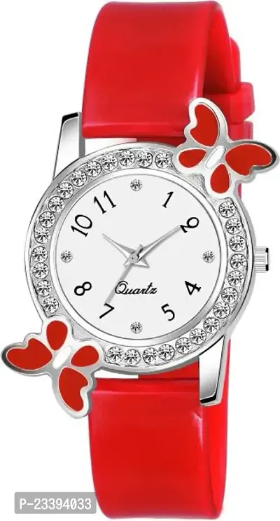 Stylish Red Rubber Analog Watches For Women