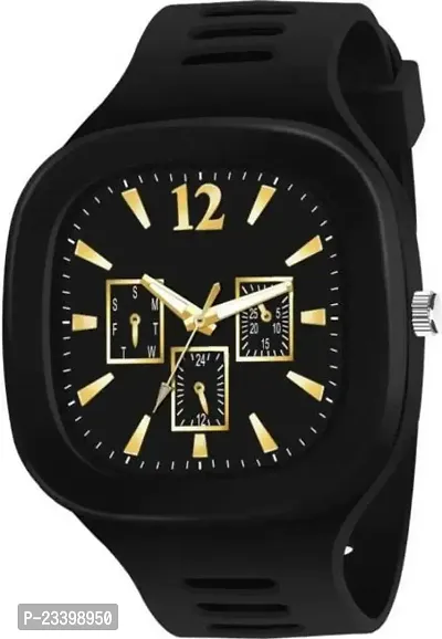 Stylish Black Rubber Analog Watches For Men-thumb0