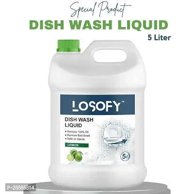 LOSOFY Lemon Dish Wash Liquid- Get Your Dishes Clean and Fresh with a Hint of Lemon ( Cane of 5 Liter )-thumb0