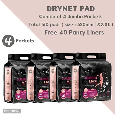 CAILIN CARE  EXTRA sanatry pads drynet pads jumbo pack of 160 pads ( size : 320 mm | xxxl ) free 40 panty liners