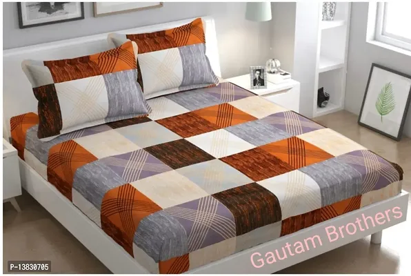 Stylish Glace Cotton Printed Double Bedsheet with 2 pillow Cover-thumb0