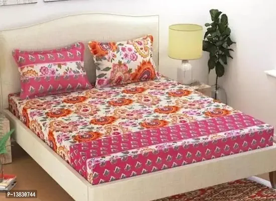 Stylish Glace Cotton Printed Double Bedsheet with 2 pillow Cover
