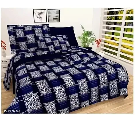 Stylish Glace Cotton Printed Double Bedsheet with 2 pillow Cover-thumb0