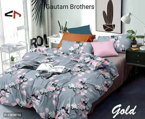 Stylish Glace Cotton Printed Double Bedsheet with 2 pillow Cover-thumb0