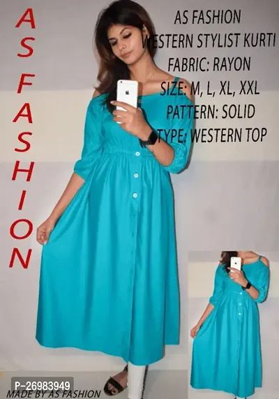 Rayon Self Pattern Solid A-Line Shoulder Cut Kurti