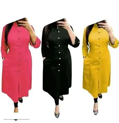 Stylish Rayon Solid A-Line Kurti - Pack of 3