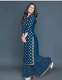 RUBIA TEXTILE Beautifull Golden Print Kurta Palazzo Set for Womens (Small, Teal Blue)-thumb2