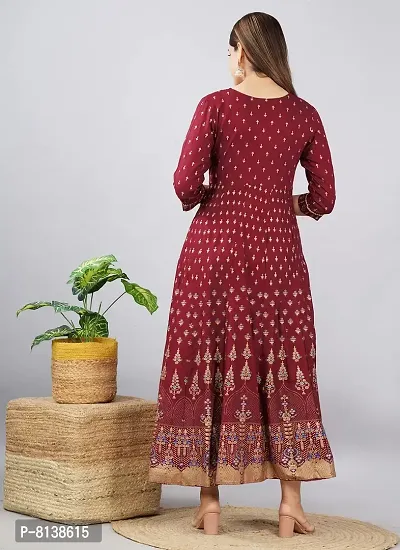 RUBIA TEXTILE Women's Rayon Floral Printed Flared Kurti | Regular Fit Long Anarkali Kurta - Gown for Girls-thumb0