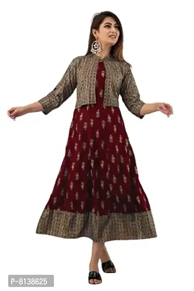 RUBIA TEXTILE Women Rayon Stylish Kurta with Stylish Jacket, Festive and Causal (XX-Large, Maroon)-thumb0