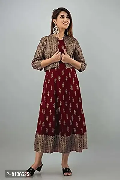 RUBIA TEXTILE Women Rayon Stylish Kurta with Stylish Jacket, Festive and Causal (XX-Large, Maroon)-thumb3