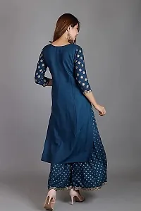 RUBIA TEXTILE Beautifull Golden Print Kurta Palazzo Set for Womens (Small, Teal Blue)-thumb1