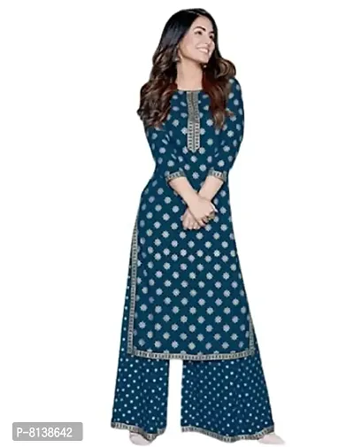 RUBIA TEXTILE Beautifull Golden Print Kurta Palazzo Set for Womens (Small, Teal Blue)