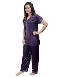 Manthan- Women's Satin Solid Night Suit Set ( Purple)-thumb1