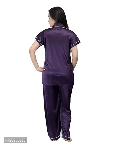 Manthan- Women's Satin Solid Night Suit Set ( Purple)-thumb3