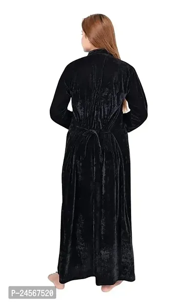 Women's Full Length Solid Velvet Nighty For Winter Wear Nightdress Sleepwear And Lounge Wear Nighty (Black)-thumb4